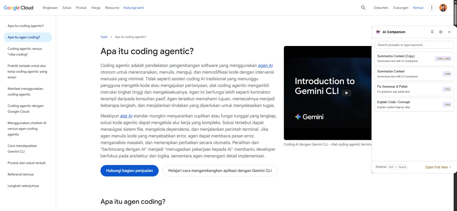 AI Companion floating sidebar overlay docked beside a browser window