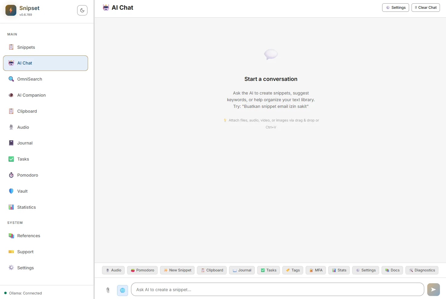 AI Chat interface overview