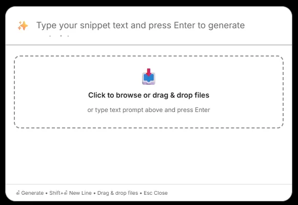 AI Creator overlay menu with drag and drop file support