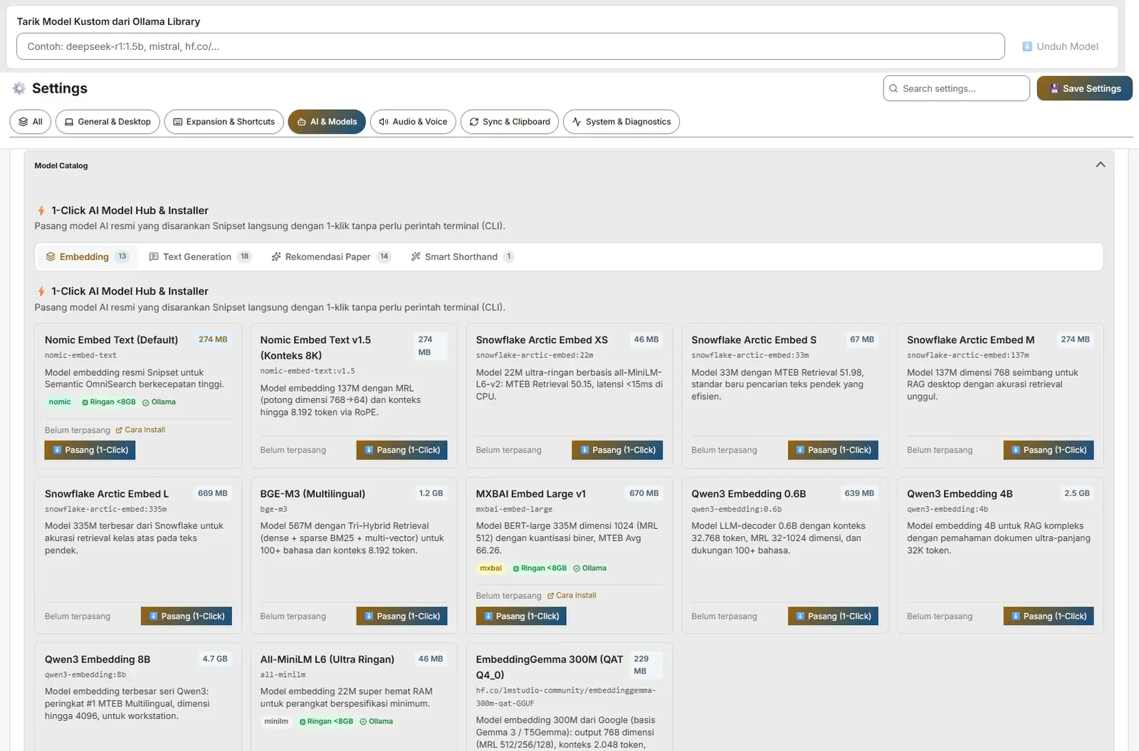 Model catalog one-click hub