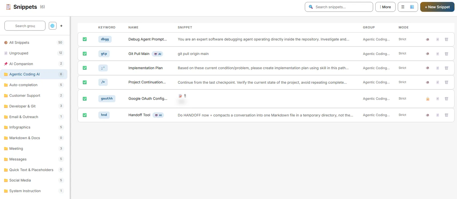 Groups sidebar overview