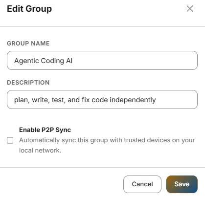 Group context menu