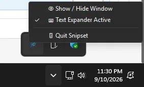 Quit Snipset from the tray menu
