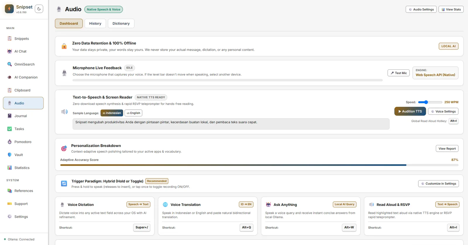 Audio and speech dashboard overview