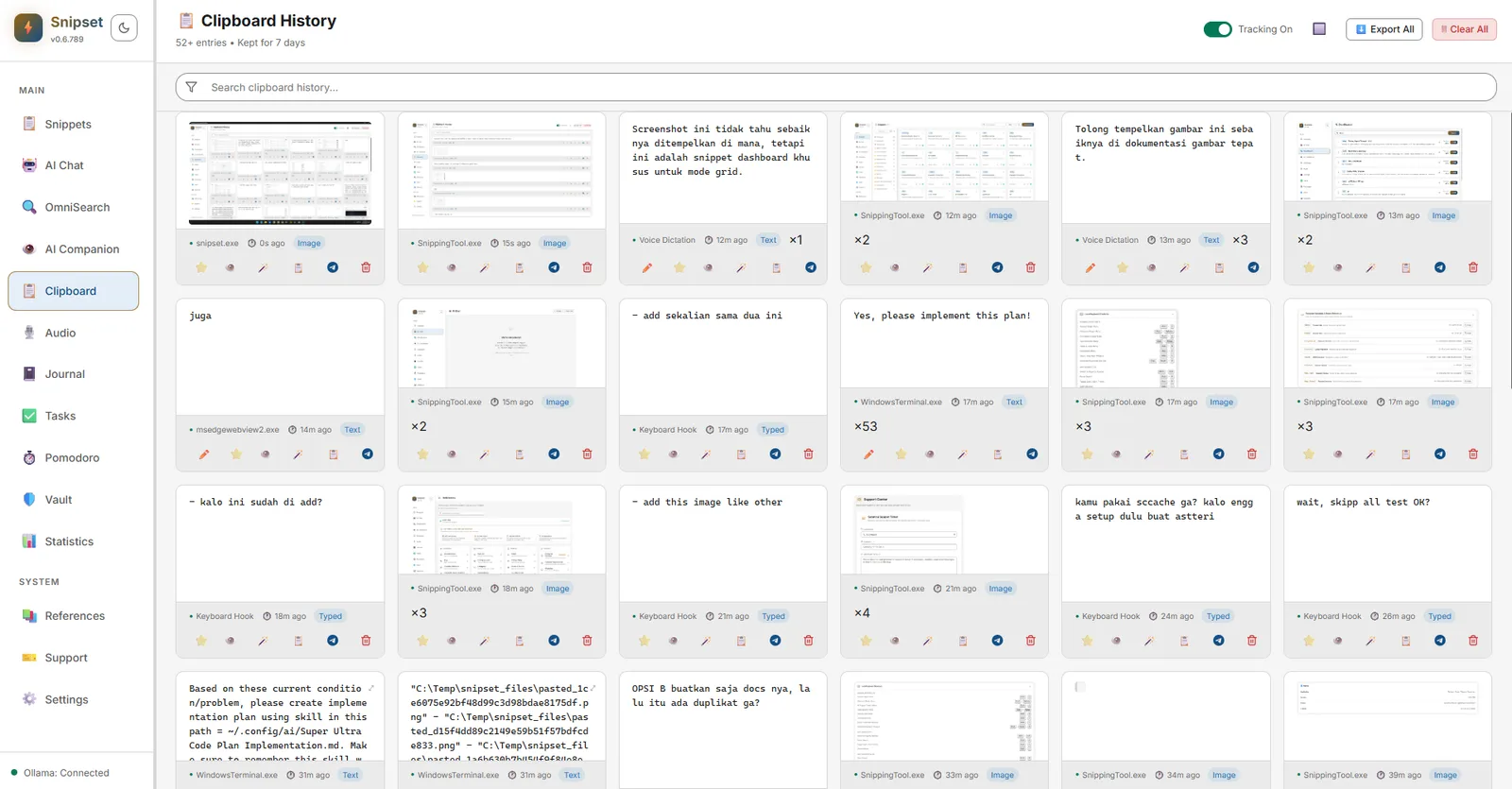 Clipboard History in grid view mode