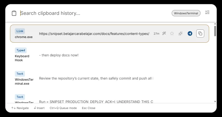 Clipboard Magic Menu overlay popup