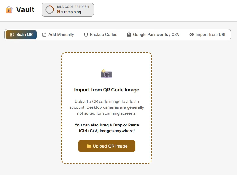 Importing MFA account by scanning QR code image