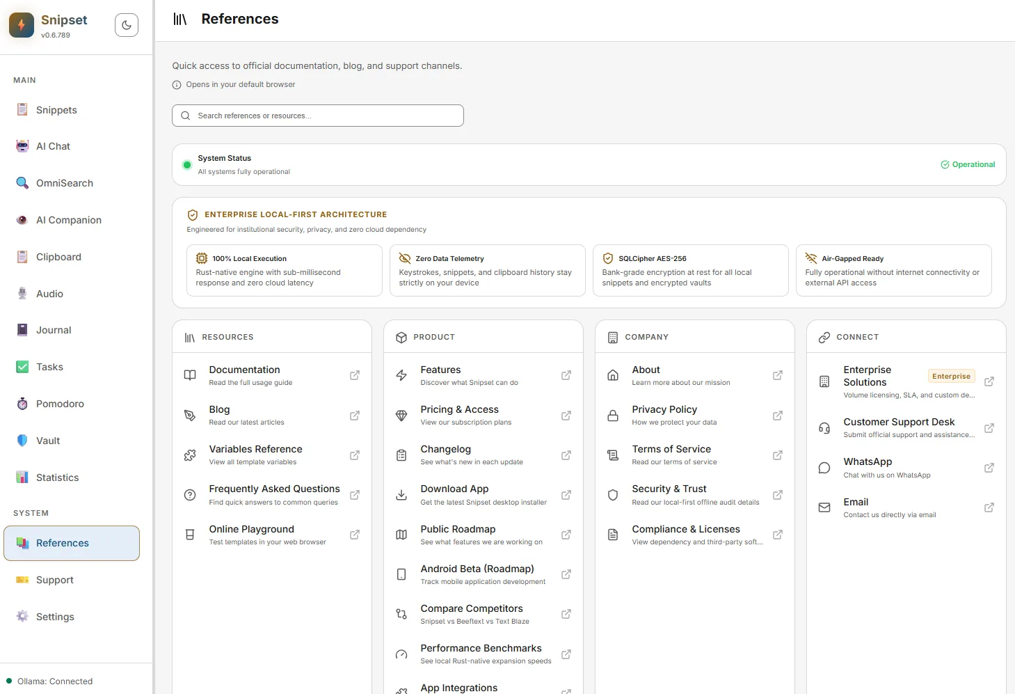 References panel overview